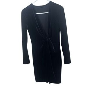 SHEIN Black Velvet Twist Front Long Sleeve Bodycon‎ Mini Dress Tall M